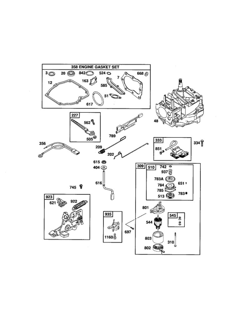 Short Block/Starter Motor Diagram and Parts List for 124T05-3774-EA  Briggs and Stratton Engine
